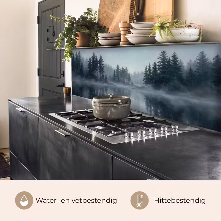 Keuken achterwand - Bos - Meer - Mist - Natuur - Grijs — 3