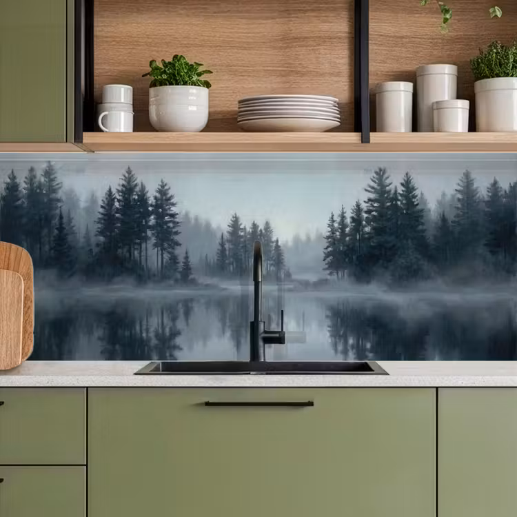Keuken achterwand - Bos - Meer - Mist - Natuur - Grijs — 5