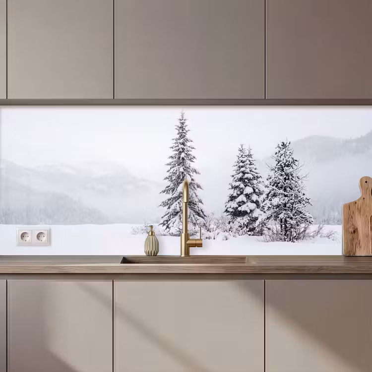 Keuken achterwand - Fijnsparren - Sneeuw - Winter - Landschap - Stilte — 1