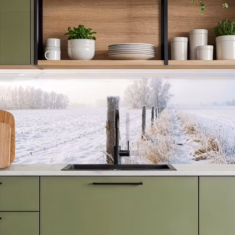 Keuken achterwand - Hek - Sneeuw - Mist - Platteland - Nostalgisch — 5