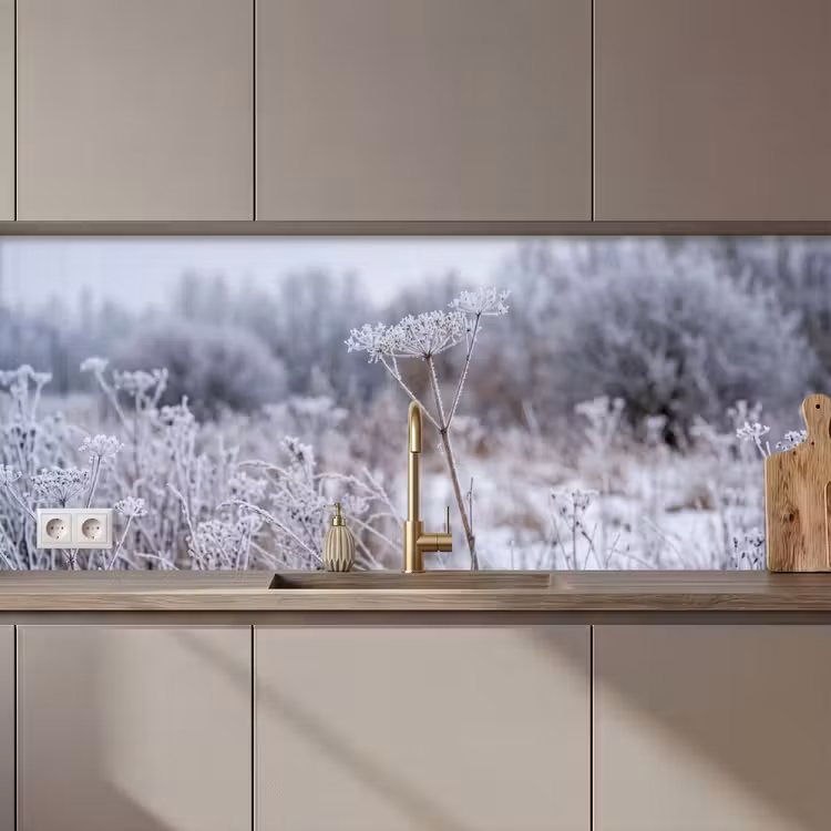Keuken achterwand - Schermbloem - Rijp - Kristallen - Winter - Delicaat — 1