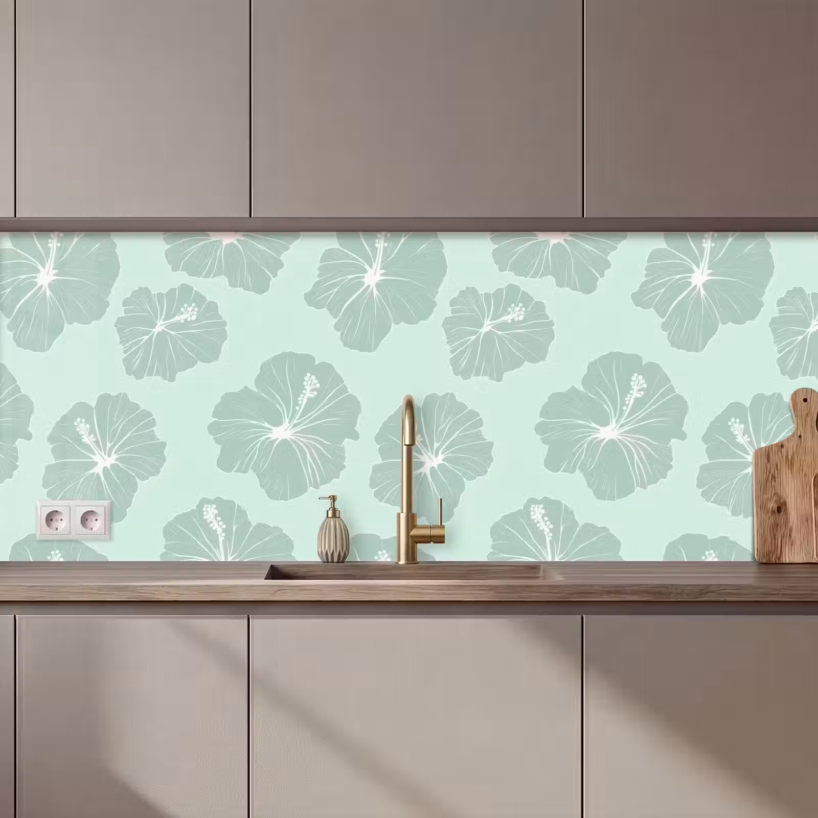 Keuken achterwand - Bloemen - Hibiscus - Mint — 1
