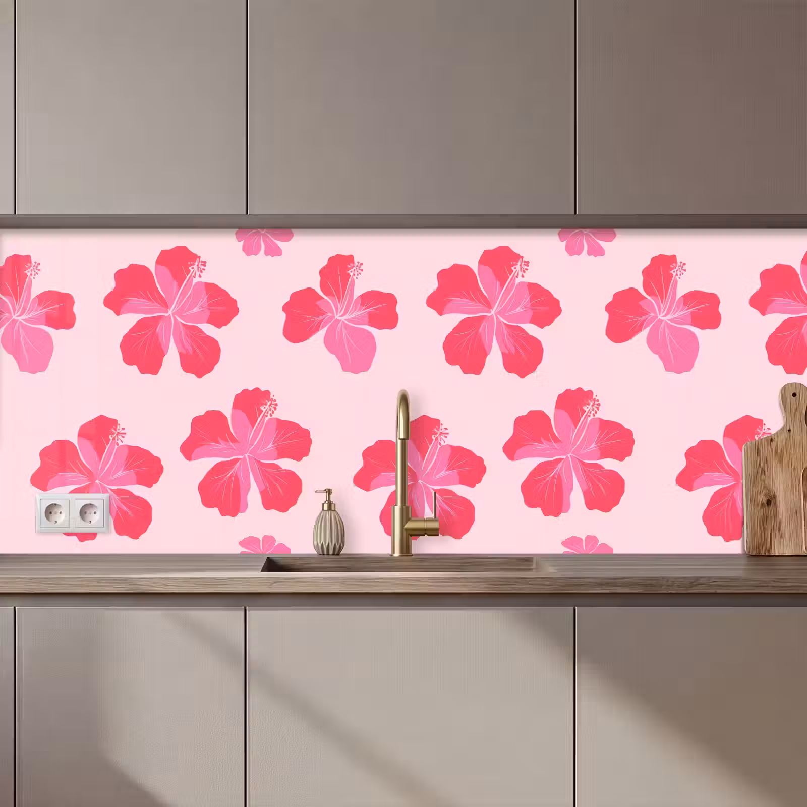 Keuken achterwand - Hibiscus - Bloemen - Roze — 1
