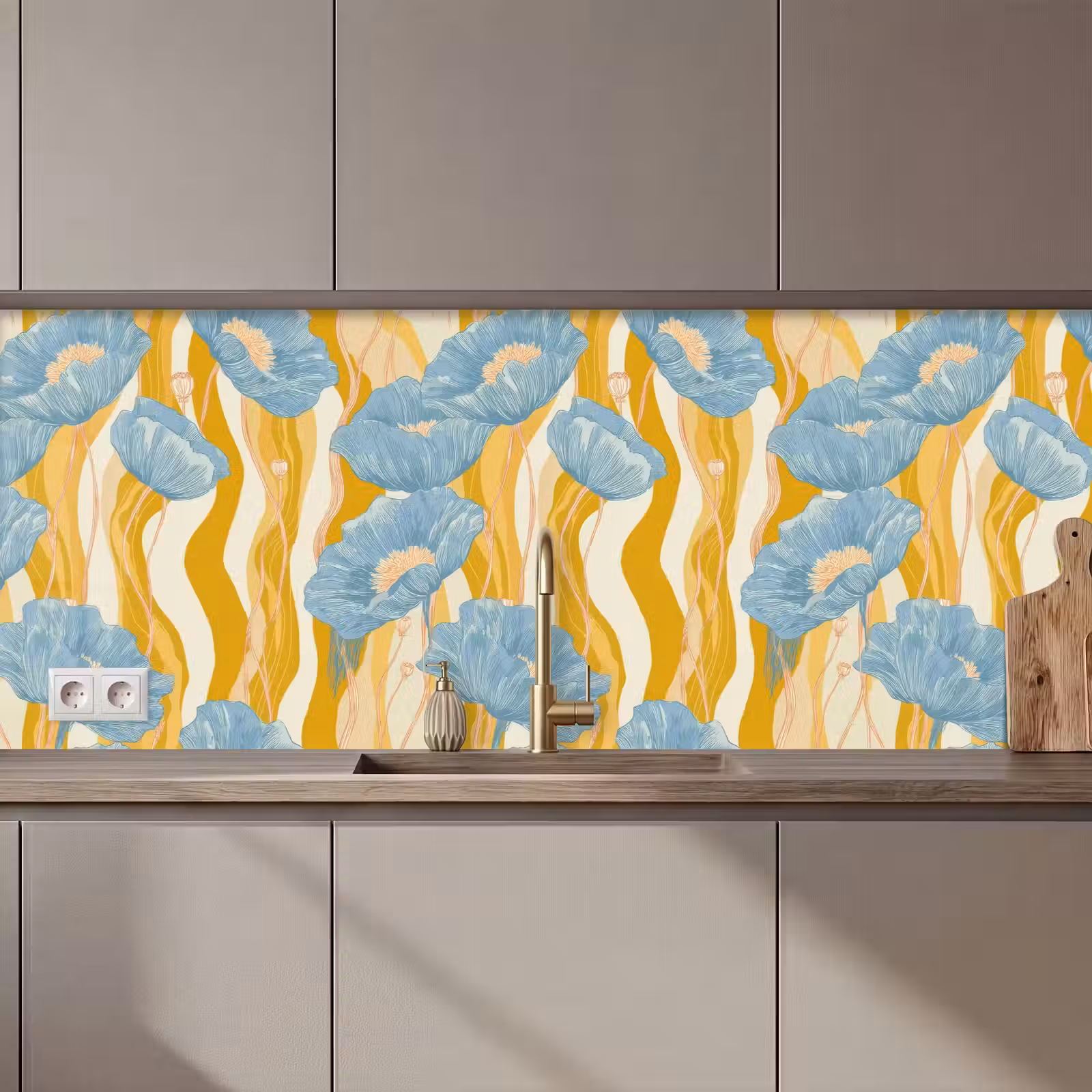 Keuken achterwand - Papavers - Botanisch - Blauw — 1