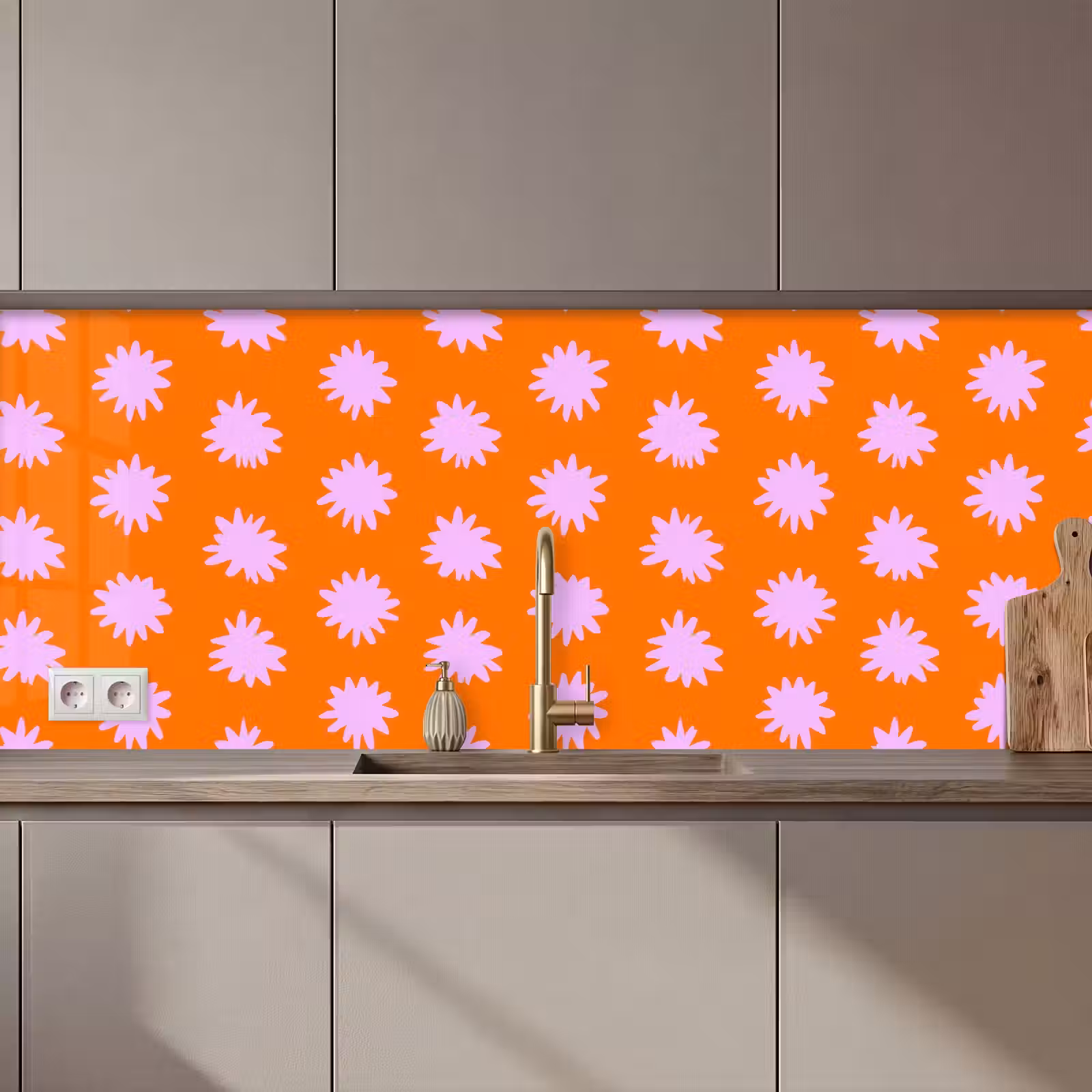 Keuken achterwand - Retro - Bloemen - Oranje — 1