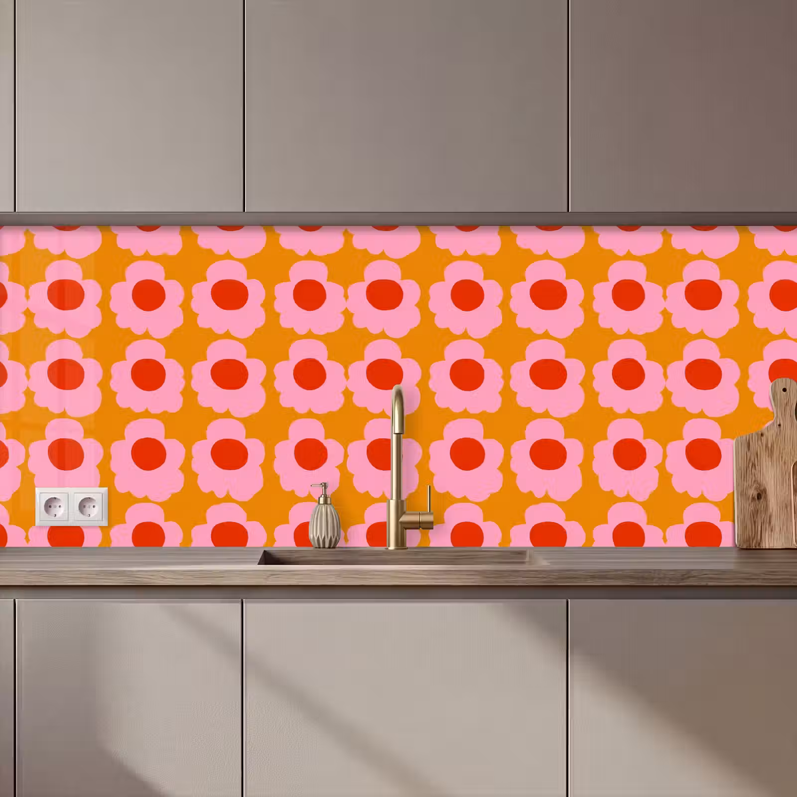 Keuken achterwand - Retro - Bloemen - Roze — 1