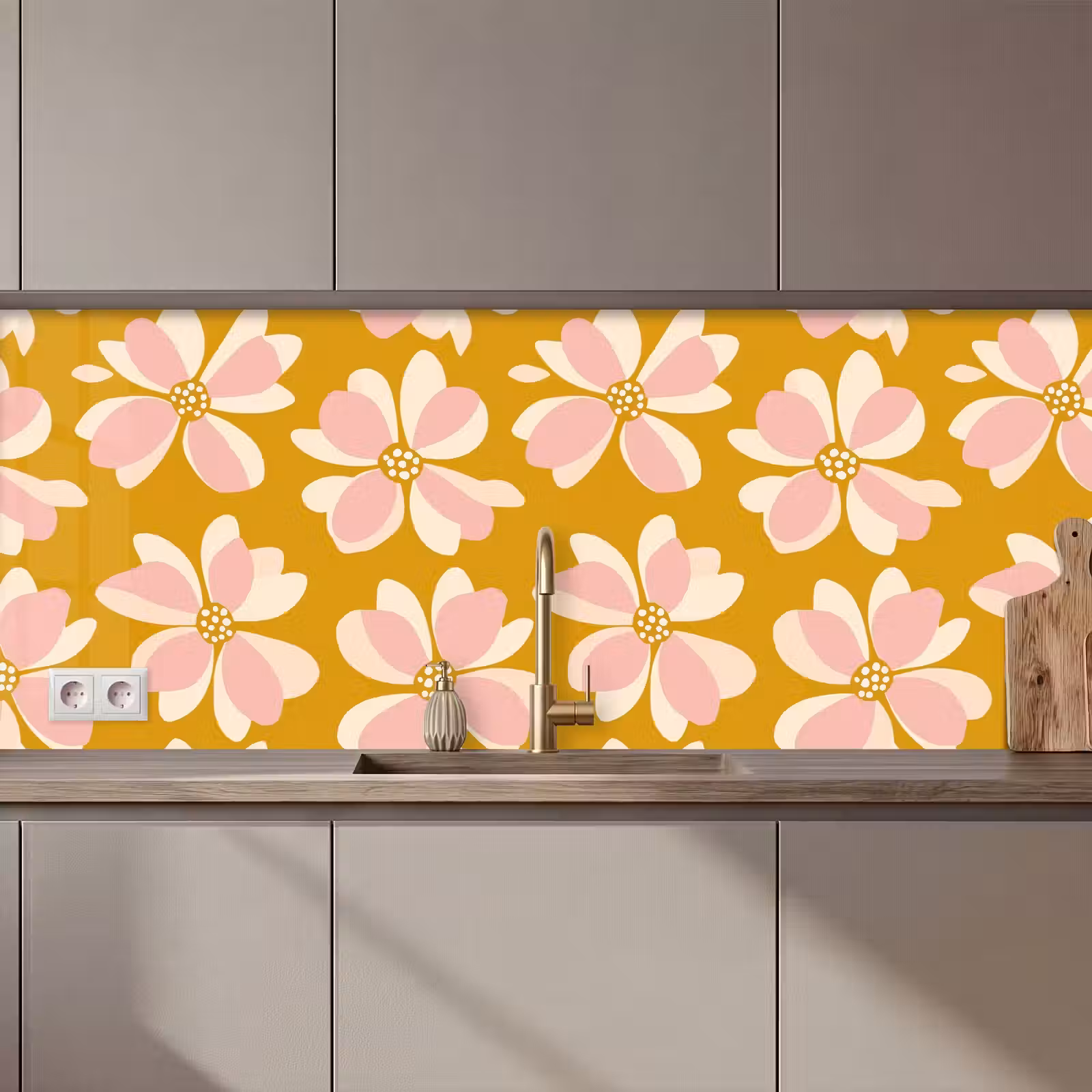 Keuken achterwand - Vintage - Bloemen - Okergeel — 1