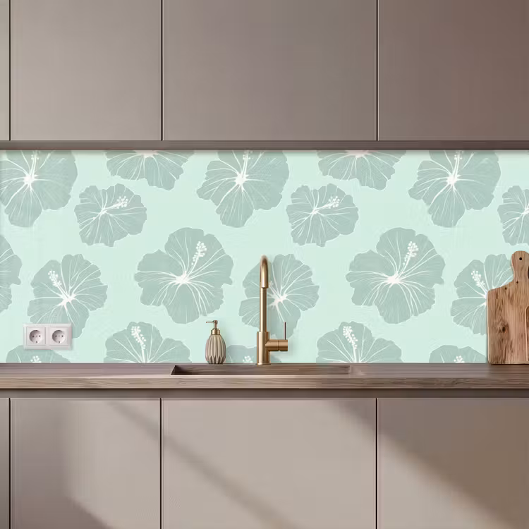Keuken achterwand - Bloemen - Hibiscus - Mint — 1