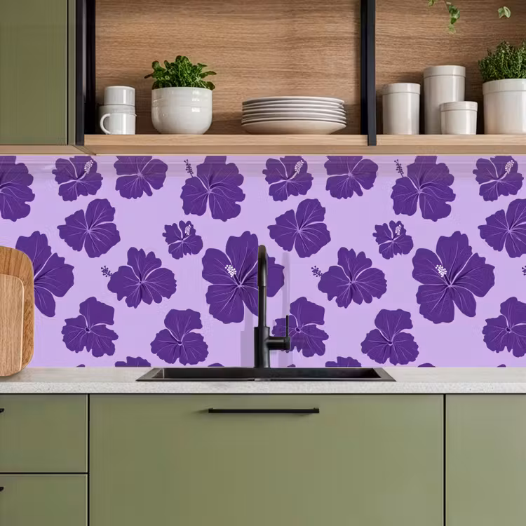 Keuken achterwand - Hibiscus - Bloemen - Paars — 5