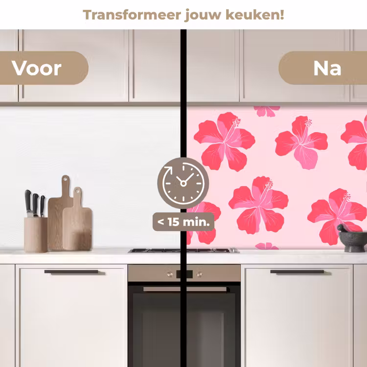 Keuken achterwand - Hibiscus - Bloemen - Roze — 2