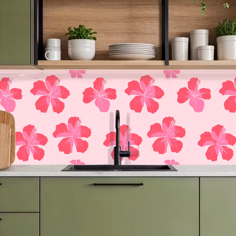 Keuken achterwand - Hibiscus - Bloemen - Roze — 5
