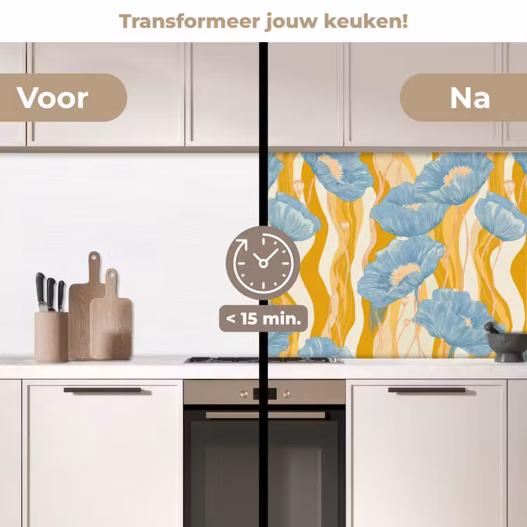 Keuken achterwand - Papavers - Botanisch - Blauw — 2