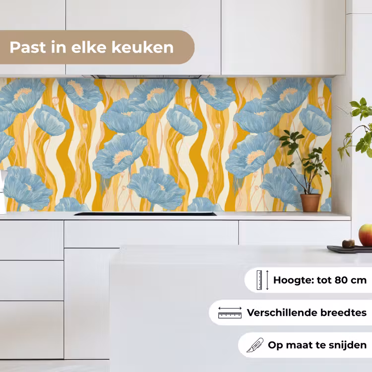 Keuken achterwand - Papavers - Botanisch - Blauw — 4