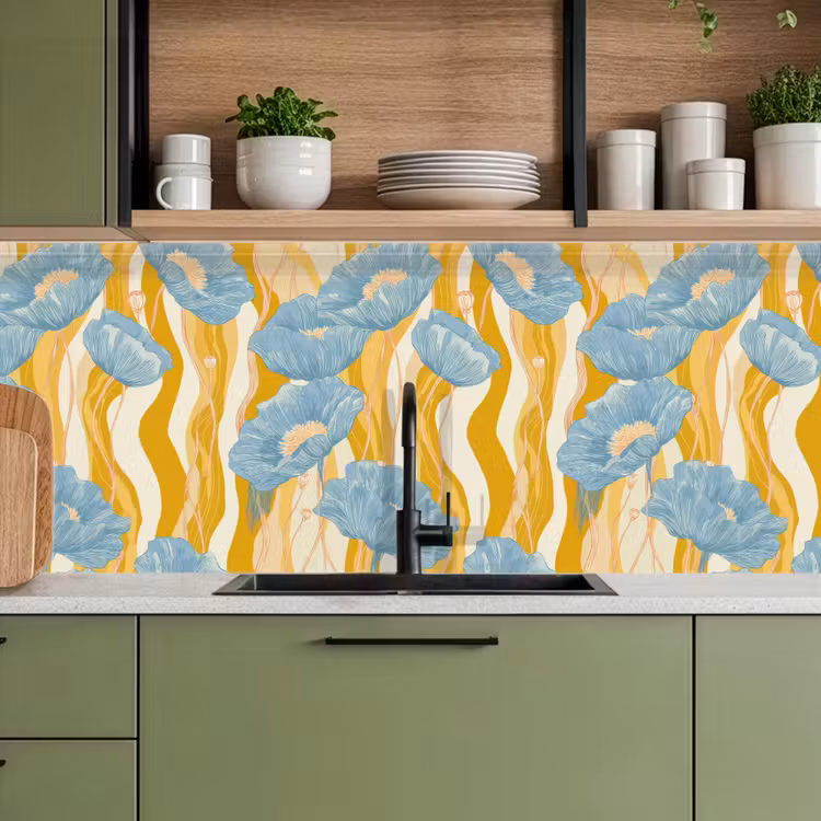Keuken achterwand - Papavers - Botanisch - Blauw — 5
