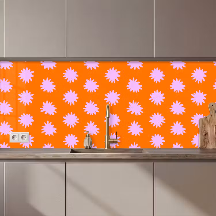 Keuken achterwand - Retro - Bloemen - Oranje — 1