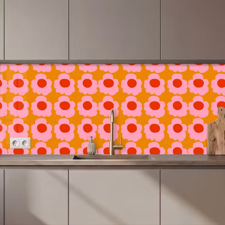 Keuken achterwand - Retro - Bloemen - Roze — 1