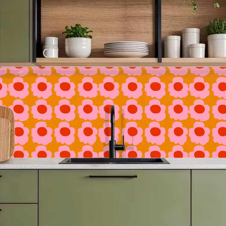 Keuken achterwand - Retro - Bloemen - Roze — 5