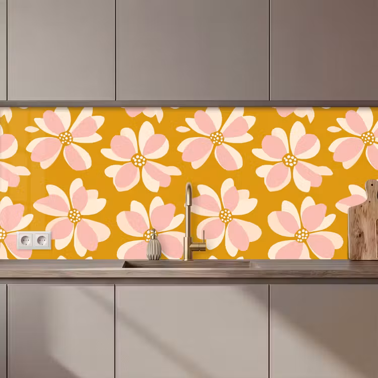 Keuken achterwand - Vintage - Bloemen - Okergeel — 1