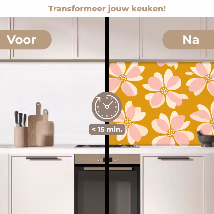 Keuken achterwand - Vintage - Bloemen - Okergeel — 2