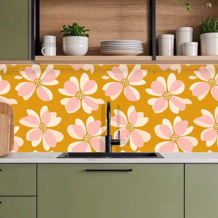 Keuken achterwand - Vintage - Bloemen - Okergeel — 5