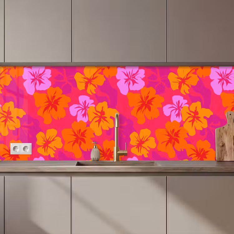 Keuken achterwand - Zomers - Hibiscus - Kleurrijk — 1