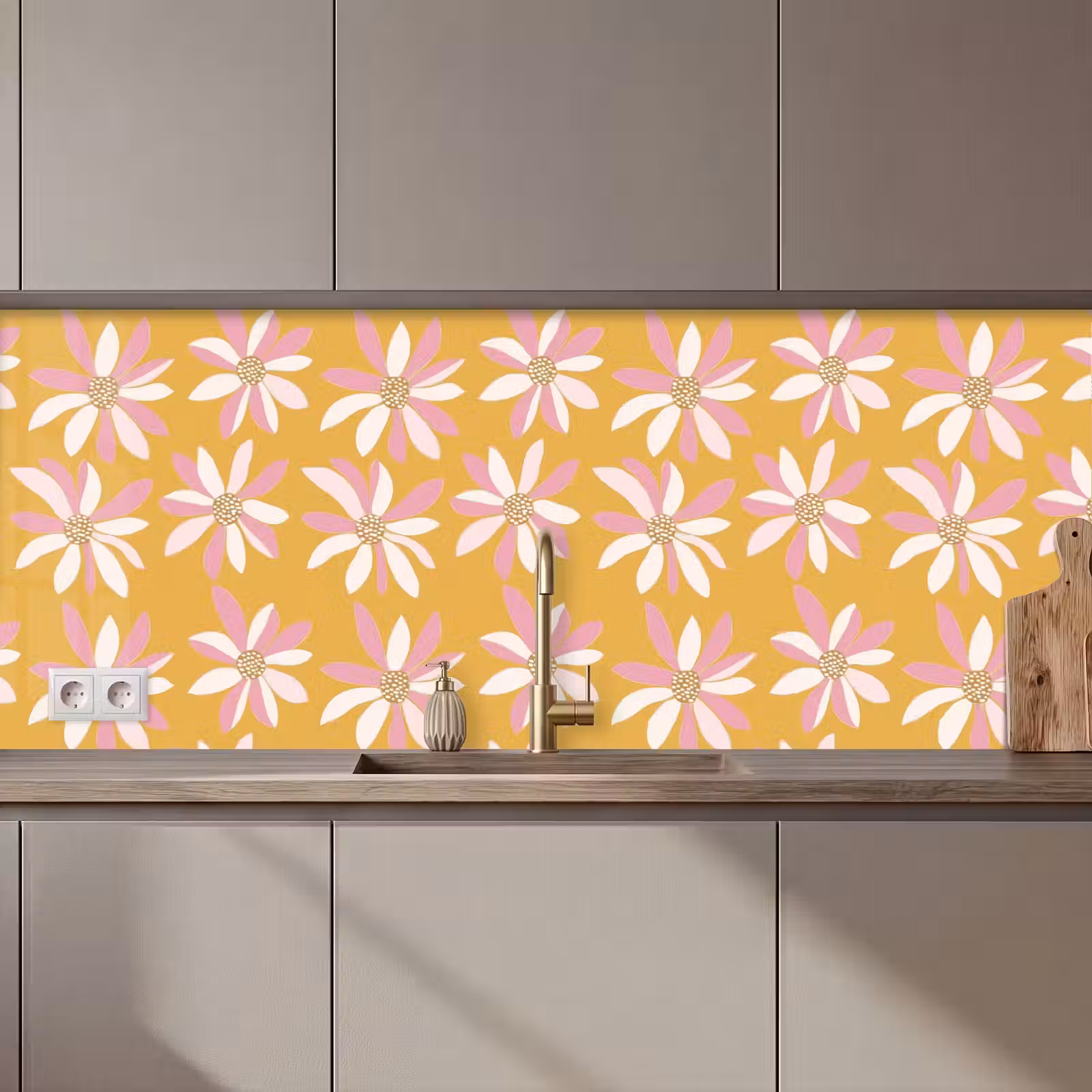 Keuken achterwand - Bloemen - Modern - Geel — 1