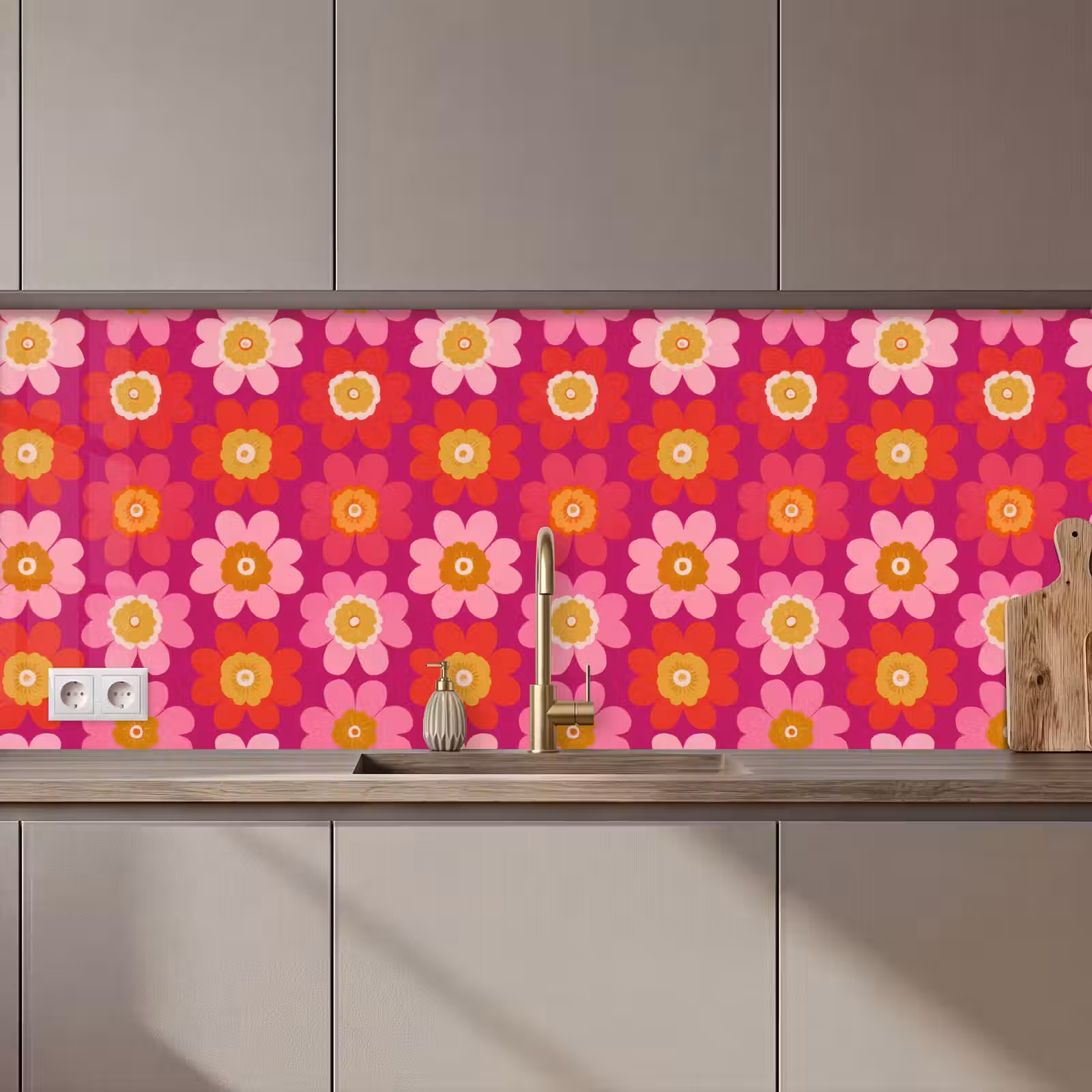Keuken achterwand - Bloemen - Retro - Kleurrijk — 1