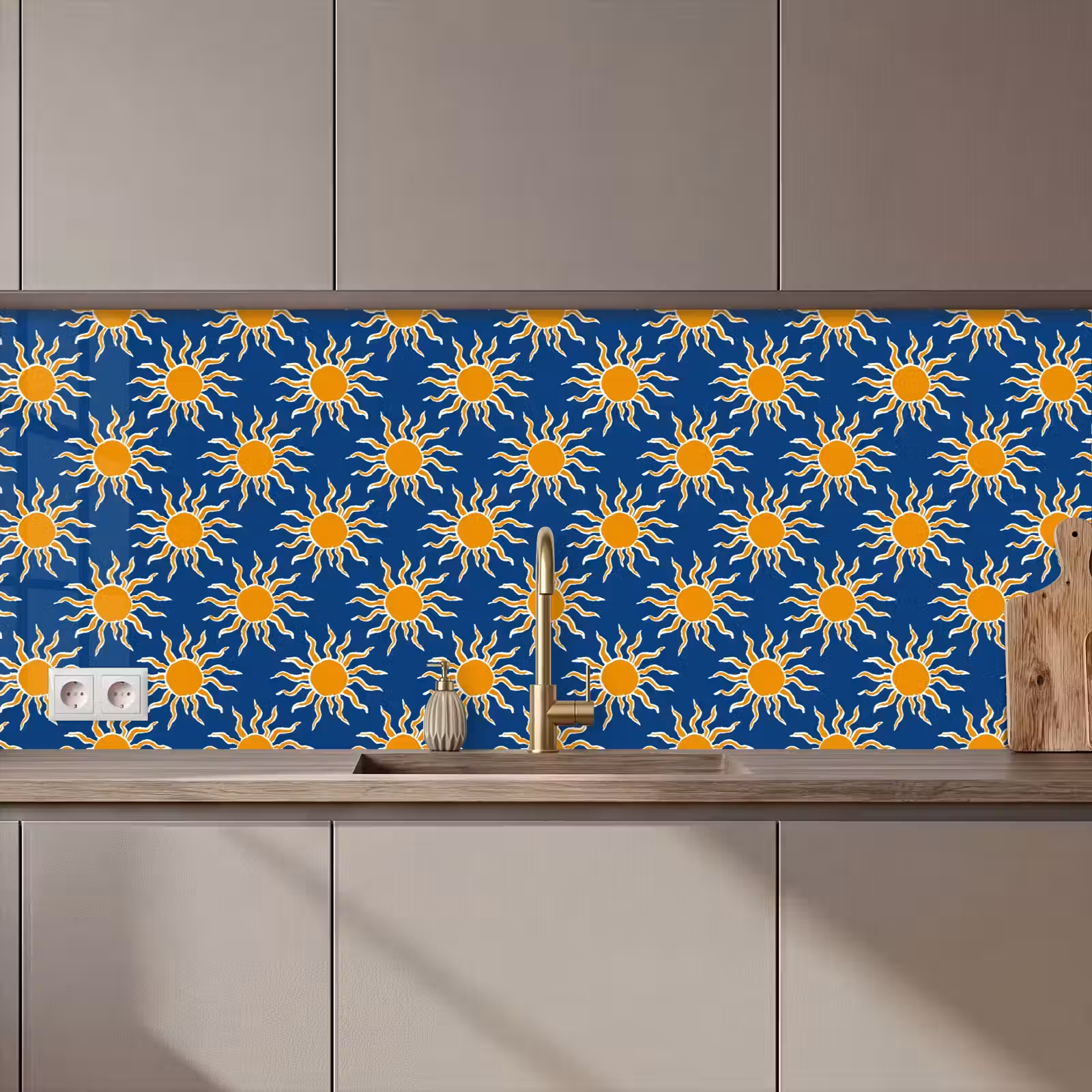 Keuken achterwand - Zon - Patroon - Blauw — 1
