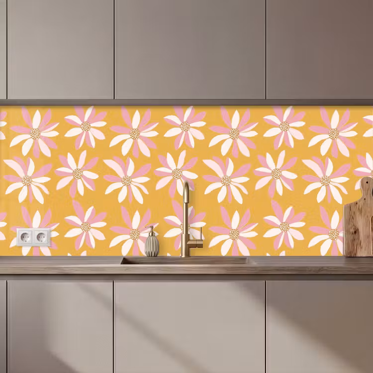 Keuken achterwand - Bloemen - Modern - Geel — 1