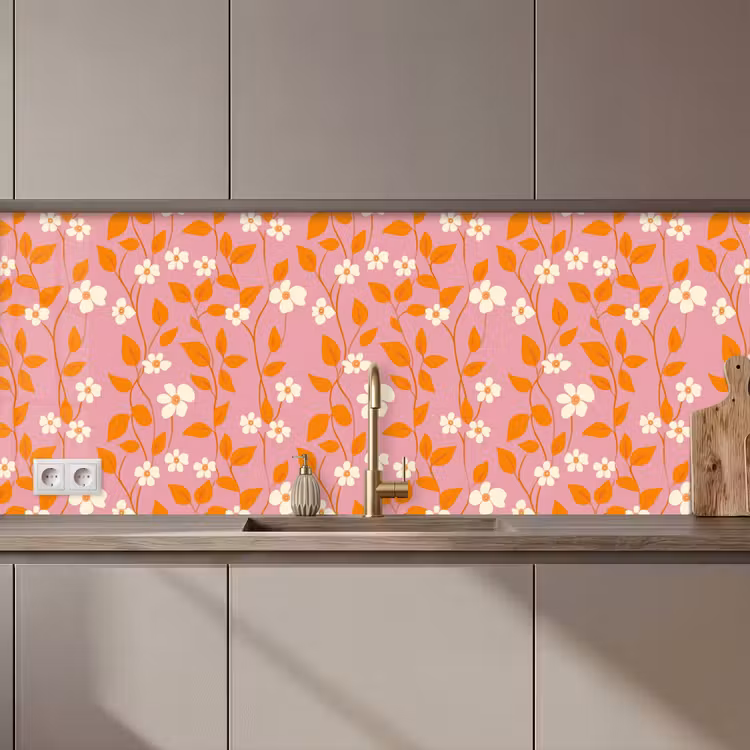 Keuken achterwand - Bloemen - Patroon - Oranje — 1