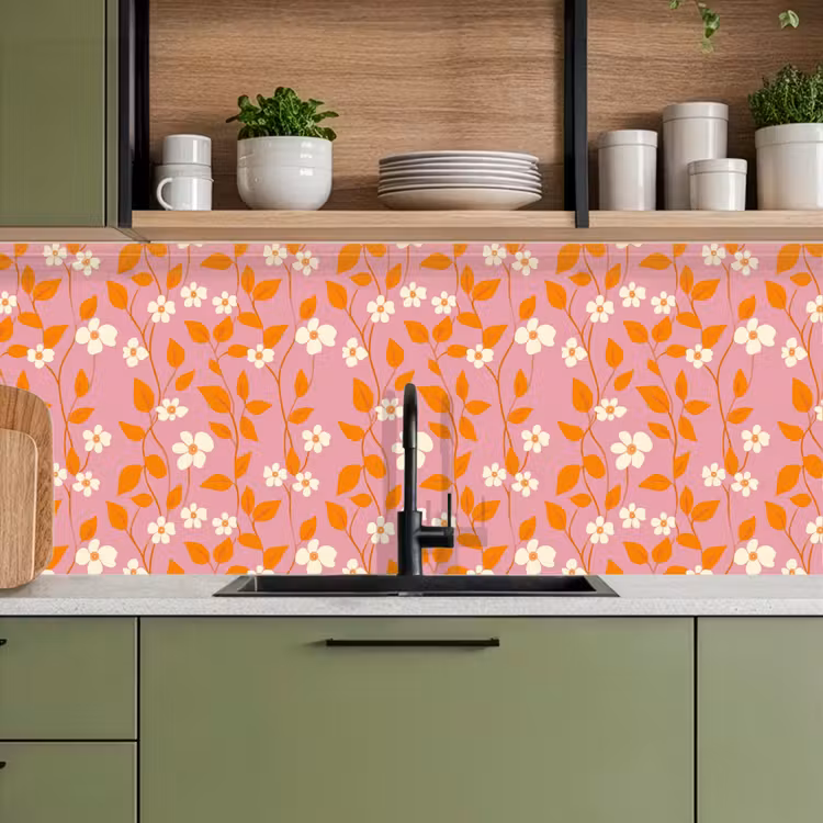 Keuken achterwand - Bloemen - Patroon - Oranje — 5