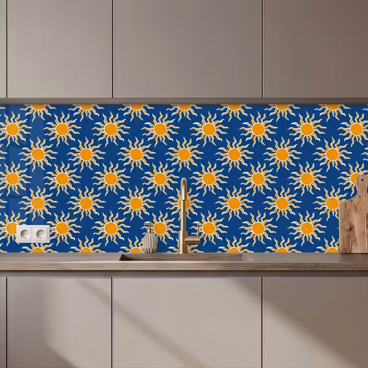Keuken achterwand - Zon - Patroon - Blauw — 1