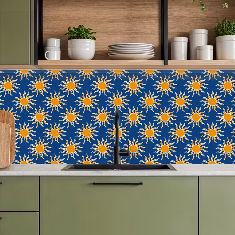 Keuken achterwand - Zon - Patroon - Blauw — 5