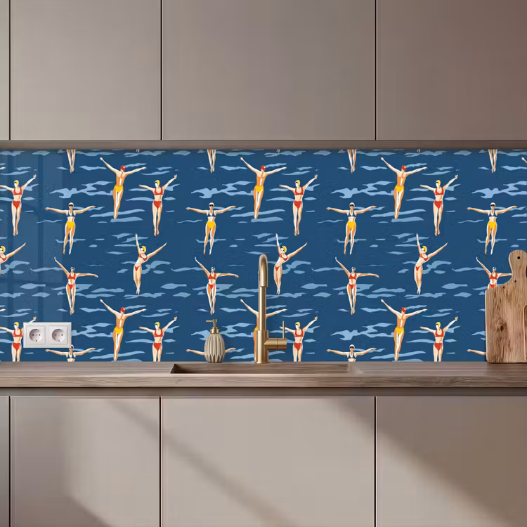 Keuken achterwand - Zwemsters- Retro - Blauw — 1