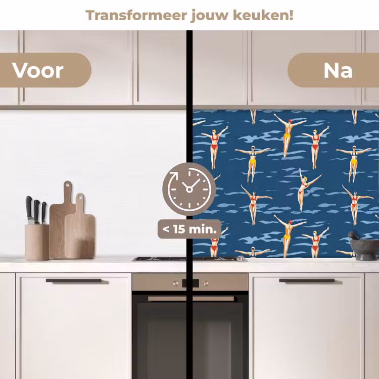 Keuken achterwand - Zwemsters- Retro - Blauw — 2