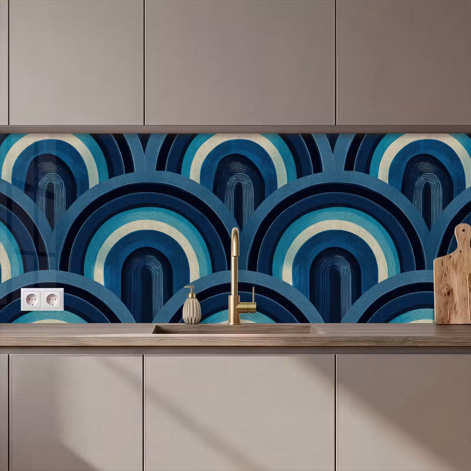 Keuken achterwand - Bogen - Geometrisch - Patroon - Blauw - Retro — 1