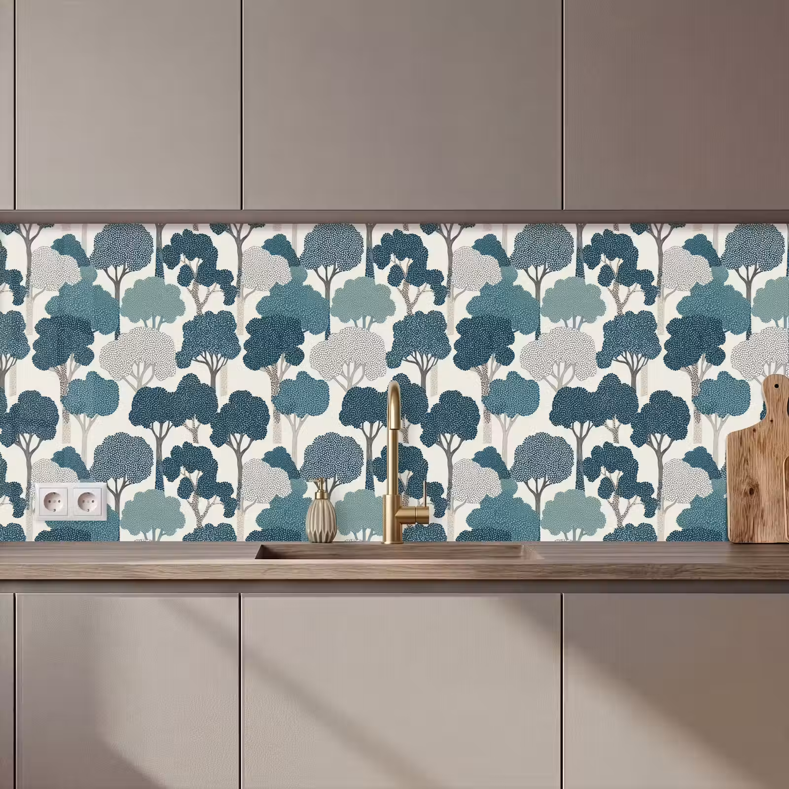 Keuken achterwand - Modern - Bomen - Bos - Patroon - Blauw — 1