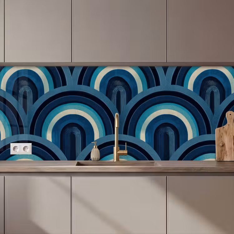 Keuken achterwand - Bogen - Geometrisch - Patroon - Blauw - Retro — 1