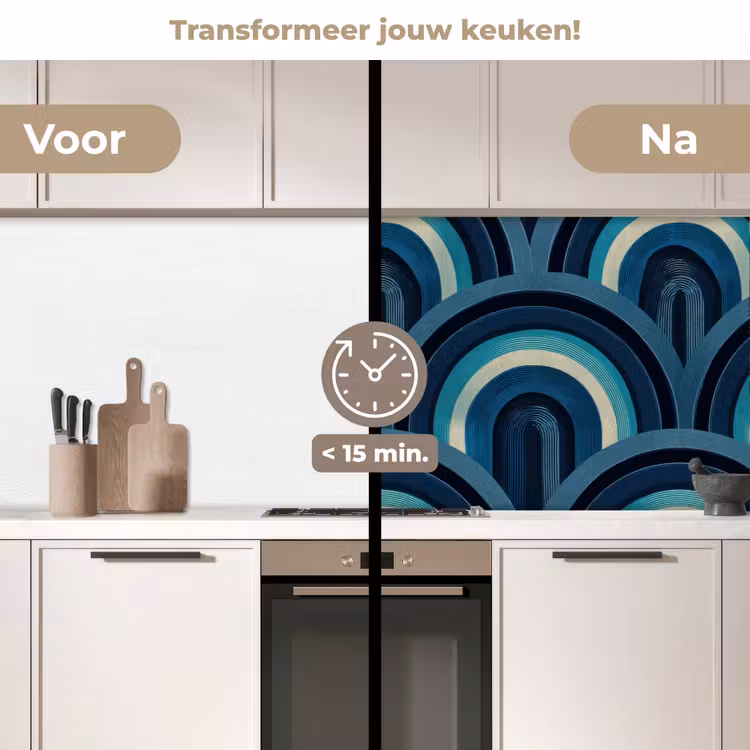 Keuken achterwand - Bogen - Geometrisch - Patroon - Blauw - Retro — 2