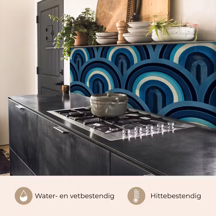 Keuken achterwand - Bogen - Geometrisch - Patroon - Blauw - Retro — 3