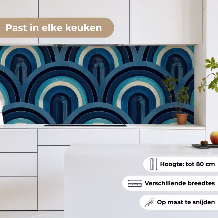 Keuken achterwand - Bogen - Geometrisch - Patroon - Blauw - Retro — 4