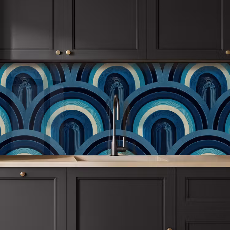 Keuken achterwand - Bogen - Geometrisch - Patroon - Blauw - Retro — 6