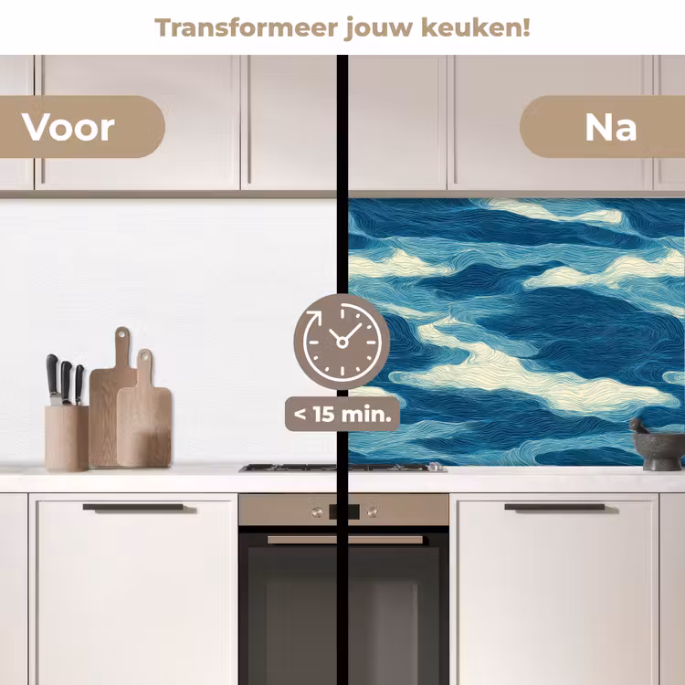 Keuken achterwand - Golven - Abstract - Patroon - Blauw - Wit — 2