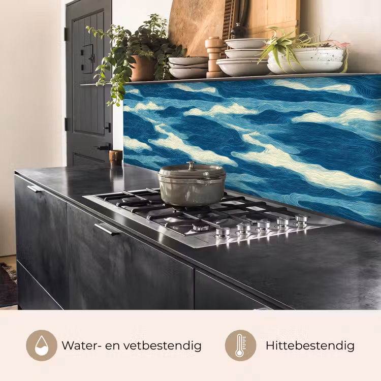 Keuken achterwand - Golven - Abstract - Patroon - Blauw - Wit — 3