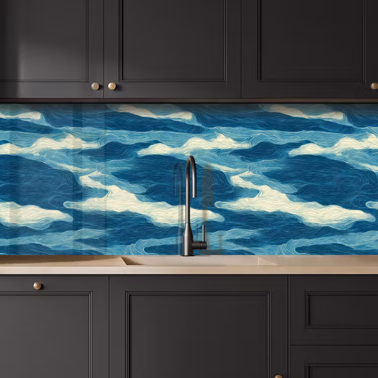 Keuken achterwand - Golven - Abstract - Patroon - Blauw - Wit — 6