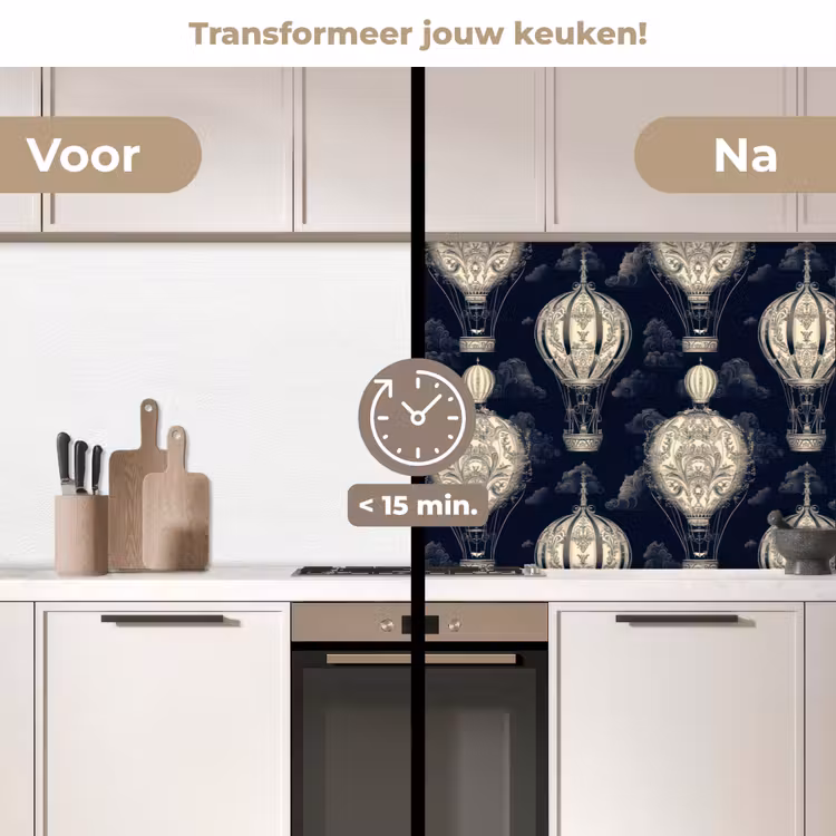 Keuken achterwand - Luchtballonnen - Wolken - Patroon - Donkerblauw — 2