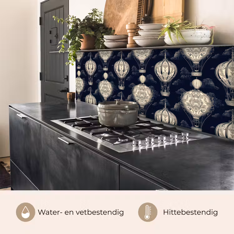 Keuken achterwand - Luchtballonnen - Wolken - Patroon - Donkerblauw — 3