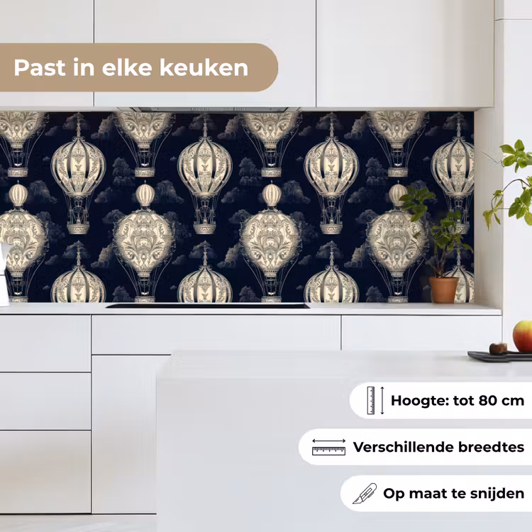 Keuken achterwand - Luchtballonnen - Wolken - Patroon - Donkerblauw — 4