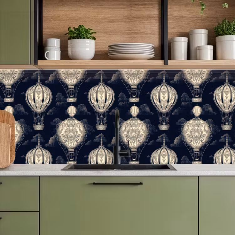 Keuken achterwand - Luchtballonnen - Wolken - Patroon - Donkerblauw — 5