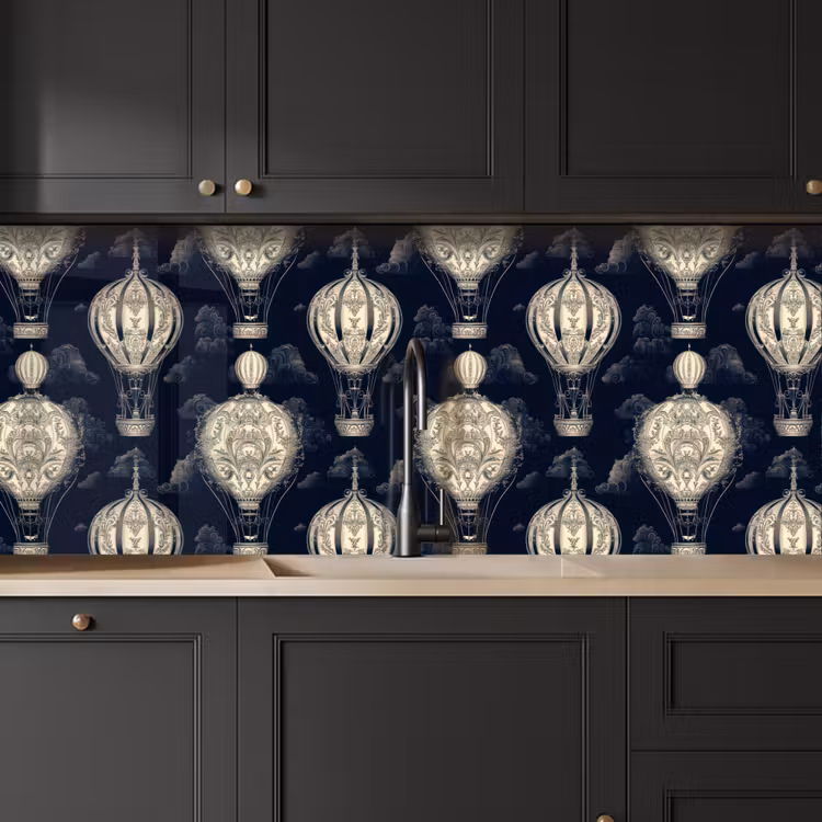 Keuken achterwand - Luchtballonnen - Wolken - Patroon - Donkerblauw — 6